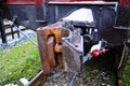 Detail view on a cargo train coupler