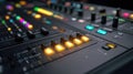 Detail View of DMX Lighting Controller With Glowing Buttons and Sliders in a Dark Tech Environment Royalty Free Stock Photo