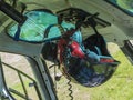 Pilot helmet in heli-cockpit