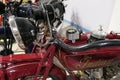 Detail view of handlebars, fuel tank and round headlight of vintage american motorcycle Indian Scout 600