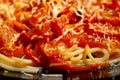 Detail View Of Italian Spaghetti With Stewed Vegetables
