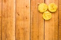 Detail view of macaroni and pasta on wooden background, top view, copy space for text, close up photo Royalty Free Stock Photo