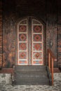 Detail view of old massive huge church wooden ancient door Royalty Free Stock Photo