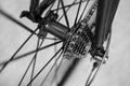 Detail view of rear bicycle axle and racing gears Royalty Free Stock Photo