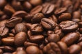 Detail view of roasted coffee beans, with out of focus background. Royalty Free Stock Photo