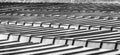 Detail view of a roof of a high-rise building with aluminium profiles as roof covering