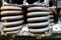 Detail view on a rusty springs of the old boxcar Royalty Free Stock Photo