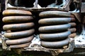 Detail view on a rusty springs of the old boxcar Royalty Free Stock Photo