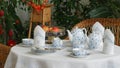 Detail view of table with different items on it, located in the old Castle of Radun, Opava, in the Czech Republic