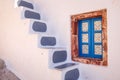 Detail view of traditional colorful greek window, Santorini Royalty Free Stock Photo