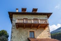 Detail view on Uhlenturm Tower of the old castle in Scena. Schenna, Province Bolzano, South Tyrol, Italy