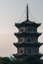 Detail view of Zhenguo Pagoda, the ancient stone pagoda in Kaiyuan Temple at dusk Royalty Free Stock Photo