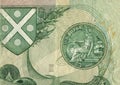 Detail of a vintage one pound bank note from Scotland. Royalty Free Stock Photo