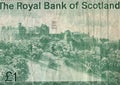 Detail of a vintage one pound bank note from Scotland. Royalty Free Stock Photo