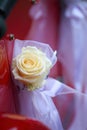 Detail of vintage red car door wedding Royalty Free Stock Photo