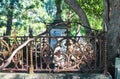 Detail of vintage rusty iron fence in neglected Toowong cemetery near Brisbane Queenland Australia 8 23 2015 Royalty Free Stock Photo