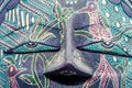 Detail of vivid colored african mask, halloween mask, close up isolated