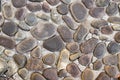 Detail of a wall made of river stones, stone background, wall, pavement