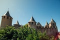 Detail of wall stone at Cite de Carcassonne on a sunny day Royalty Free Stock Photo