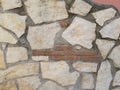 Detail of a wall with stones in various shades of beige.