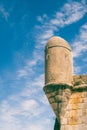 Detail of the walls and turret of the Fortress of Our Lady of Light in Cascais, Portugal