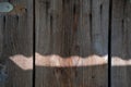 Detail of weathered used wooden planks with sunlight and shadow