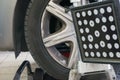 Detail of wheel alignment machine camera Royalty Free Stock Photo