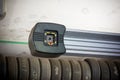 Detail of wheel alignment machine camera Royalty Free Stock Photo