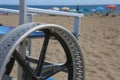 Wheelchair with modified wheels to be able to go on the beach