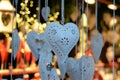 Detail of white metal heart lantern