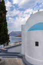 Detail of a white orthodox church in Emporios village, Kalymnos island, Dodecanese, Greece Royalty Free Stock Photo