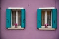 Detail of windows and colorful painted door, Burano island, Venice, Veneto, Italy, Europe. Royalty Free Stock Photo