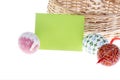 Detail of wish card, Easter eggs and basket Royalty Free Stock Photo