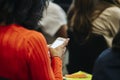 Detail of a woman`s hands using a mobile phone Royalty Free Stock Photo