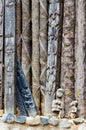 Detail of wood carving of animals on pillars at traditional Fon`s palace in Bafut, Cameroon, Africa Royalty Free Stock Photo