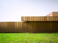 Detail of wood-panelled outside deck