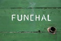 Detail of a wooden boat with Funchal written on it Royalty Free Stock Photo