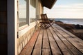 detail of the wooden deck of an oceanside cabin