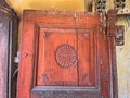 Detail of wooden door - ruins of the German church in Malcoci, Tulcea county Royalty Free Stock Photo