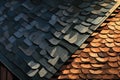 detail of wooden shingles with stone base in shadows, magazine style illustration Royalty Free Stock Photo