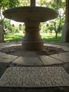 Latin engraved stone writings in the cloister of the Abbey of Fossanova in Italy.