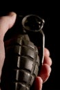 Detail of WW2 hand grenade against a black background. Royalty Free Stock Photo