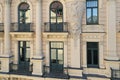 Detail of yellow art nouveau building facade of building in Royalty Free Stock Photo