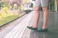 Detail of a young handsome man posing in a metro station Royalty Free Stock Photo