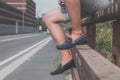 Detail of a young handsome man posing in the street Royalty Free Stock Photo