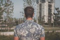 Detail of a young handsome man posing in the street Royalty Free Stock Photo