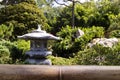 Detail zen garden with stone pagoda on sunny day Royalty Free Stock Photo