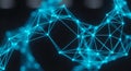 Detailed abstract network of bright cyan glowing lines and nodes forming a complex interconnected web on a dark Royalty Free Stock Photo