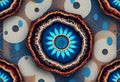 a detailed abstract pattern composition, with bright circular central element and patterns around