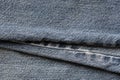 Detailed abstract texture of dark blue denim cloth. Background image of old used denim trousers fabric Royalty Free Stock Photo